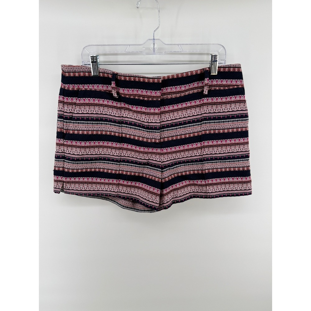 Ann Taylor LOFT Womens 10 Shorts Navy Pink Geometric Tribal Print Cotton Blend